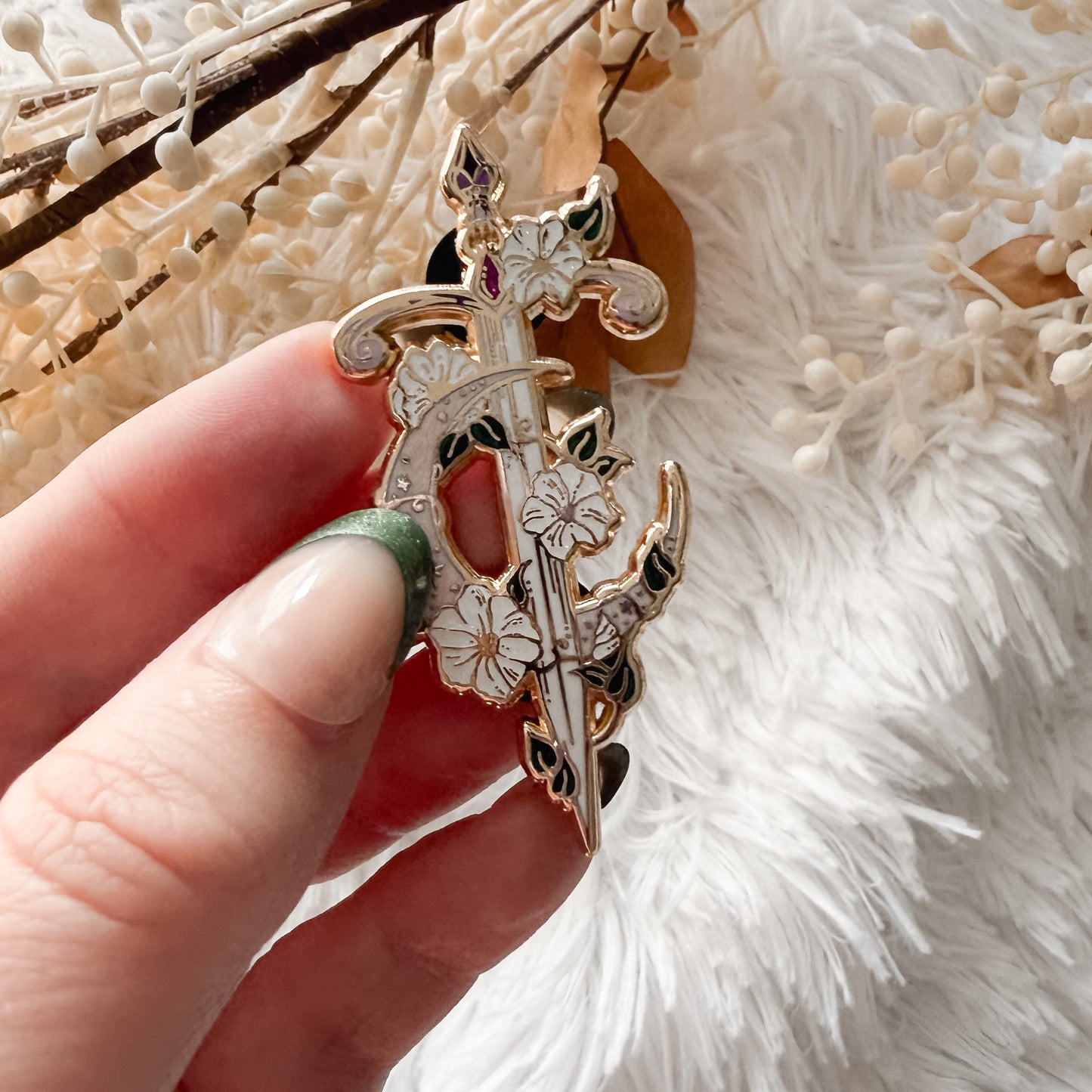 Celestial Moonflower Sword Enamel Pin