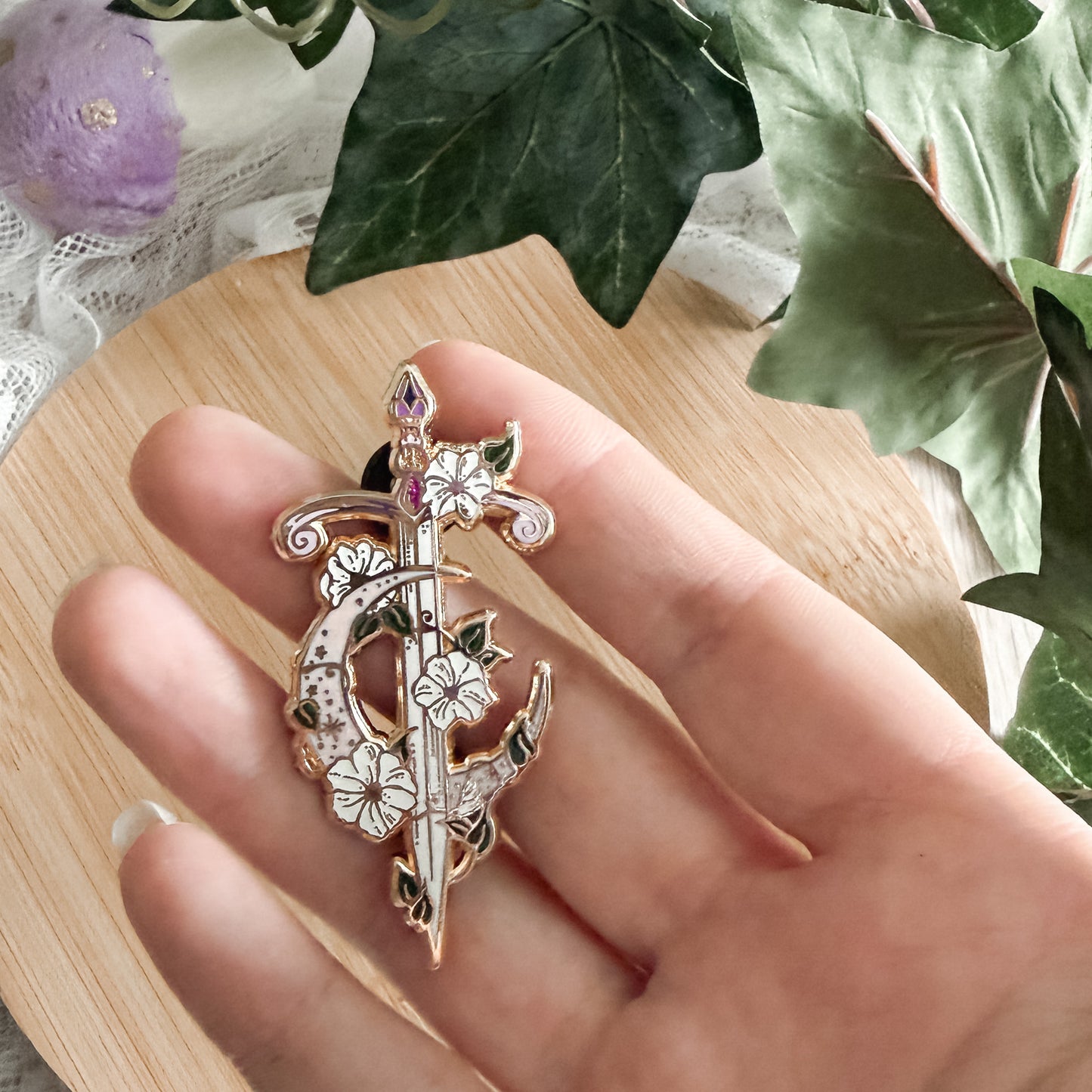 Celestial Moonflower Sword Enamel Pin