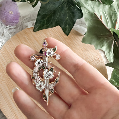 Celestial Moonflower Sword Enamel Pin